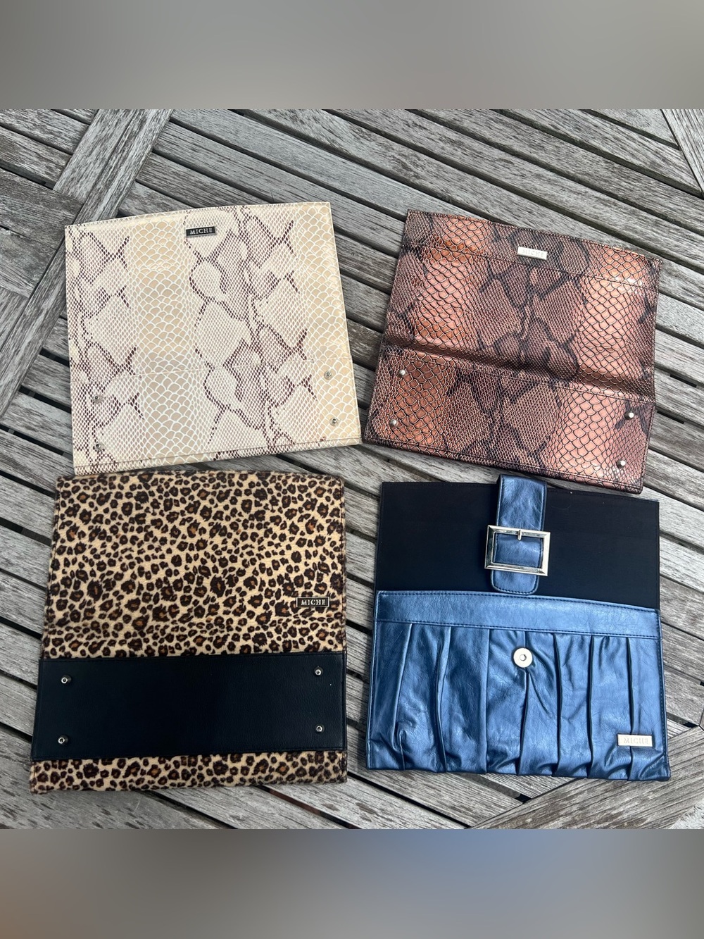 Miche Assorted Clutch Set – Blue, Leopard, Cream Snake, Copper Snake